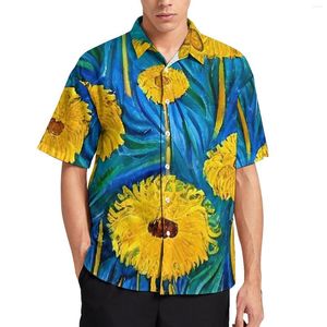 Camisas casuais masculinas campo de dandelion camisa solta homens praia arte abstrata gráfico havaiano manga curta elegante blusas de grandes dimensões