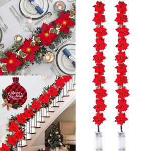 Juldekorationer 2 3 4M Poinsettia Garland Artificial Flower Xmas String Light Indoor Outdoor Holiday Decor 2023 Navidad Noel 230923