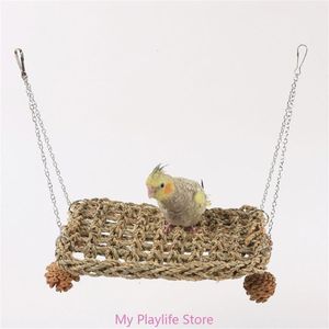 Other Bird Supplies Birdcage Perch Grass Hammock Standing Swing Parrots Playgrounds Perches Cage Accessories for Conures Lovebirds Cockatoos 230923