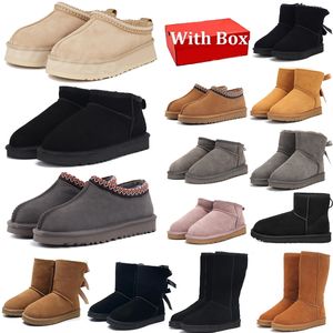 Box Australia 부츠 디자이너 여성 Snow UG Booties Bowtie Tasman Slippers Tazz Now Winter Sheepskin Ladies Platform Slipper Suede