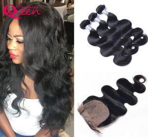 Body Wave Unprocessed 100% India Human Hair Extensions 3 Bundles With Silk Base Lace Closure Natural Hairline4763688