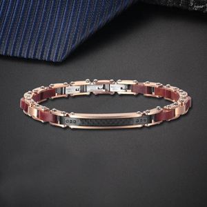 Charm Bracelets Moocare Electroplated Rose Gold Color Stainless Steel Red Wood Black Carbon Fiber Men's Fashion Thin Bend Bracelet