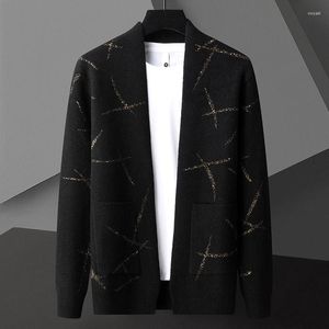 Men's Sweaters Fashion Brand Shawl Knitted Cardigan 2023 Spring And Autumn Exquisite Jacquard Casual Contrast Sweater High End Coat
