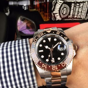 Klasyczne męskie zegarki Automatyczny ruch mechaniczny 40 mm Pierścień Coke Watch Ceramic Case Stal Pasek Pasek Mody Designwatch dla Men249B