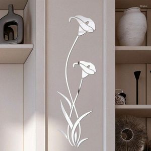 Wall Stickers 3D Flower Mirror Art Removable Sticker Acrylic Mural Decal Self-Adhesive Home Bedoom Background Decoration Tile