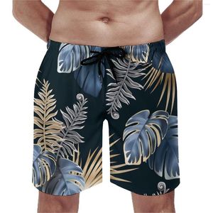 Herrshorts tropiska växtbräda mörka blad söta hawaii strand korta byxor mönster sportkläder snabb torr badstammar presentidé