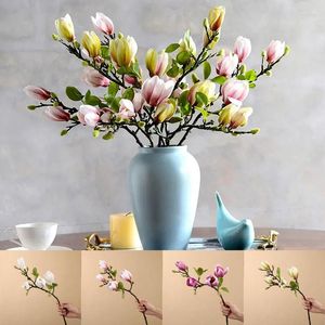 Decorative Flowers Simulation Magnolia White Orchid Artificial Single Bouquet Faux Fake Branch Home Room Wedding Decoration