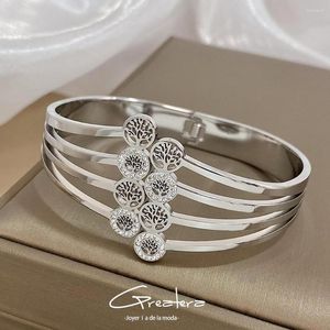 Bangle Greatera Chunky Rhinestone Tree Of Life Stainless Steel Bracelets For Women Gold Silver Color Wide Plant Bracelet Jewelry