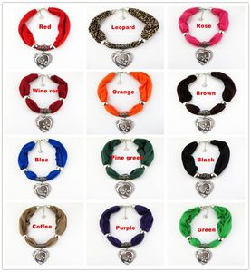 Elegant Golden Peach heart Pendant scarf women Short Polyester necklace Scarves jewelry 12 colors9196216