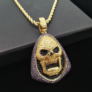 Gold Bling Purple Black Diamond Skeleton Pendant Mens Chain Necklace Hip Hop Iced Out Cubic Zirconia Balentine Day Jewelry Gifts F244U