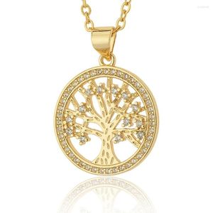 Anhänger Halsketten Baum des Lebens Halskette am Hals 18 Karat vergoldet Runder Choker Inlay Zirkon CZ Für Frauen Hochzeit Schmuck Geschenke