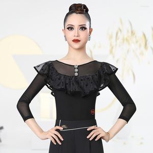 Scene Wear Professional Modern Dance Training Clothes Round Neck Latin Tops For Women Chacha Ballroom Waltz Costumes DN15988