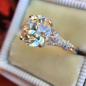 18k White Gold 3CT Round Moissanite Solitaire Förlovningsring Bridal Wedding Jewelry Gifts Storlek 6 7 8 9 10244H