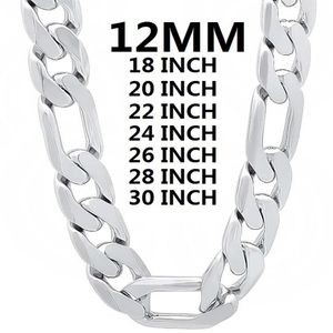 Chains Solid 925 Sterling Silver Necklace For Men Classic 12MM Cuban Chain 18-30 Inches Charm High Quality Fashion Jewelry Wedding264q