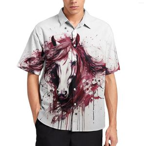 Men's Casual Shirts Horse Beach Shirt Ink Drawing Summer Men Y2K Blouses Short Sleeve Design Tops Plus Size
