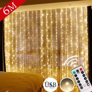 ديكورات عيد الميلاد LED String Lights Decoration 6M جهاز التحكم عن بُعد العطلة حفل زفاف جنية حكاية إكليل غرفة نوم الستائر في الهواء الطلق المنزل 230923