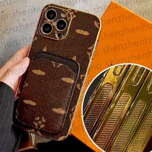 Luxury Brand Phone Case For Apple iPhone 15 Pro Max 14 Pro Max 13 12Promax 11 Pro X XR XS Max 14Plus 15Pro Gold Edging Mobile Cover Credit Card Slot Pocket Cell Phone Cases