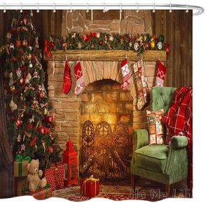 Shower Curtains Merry Christmas Tree Fireplace Stocking Gift Art Print Holiday By Ho Me Lili Curtain Fabric Bathroom Decor With Hooks