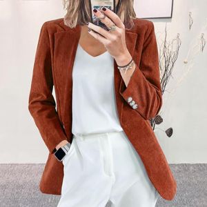 Kvinnors kostymer corduroy blazers kvinnor överdimensionerade hackade vintage harajuku enkla snygga jackor höst all-match retro coat ropa mujer