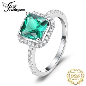 Cluster Rings JewelryPalace Square 1.7ct Simulated Emerald 925 Sterling Silver Ring For Woman Gemstone Engagement Wedding Anniversary Gift