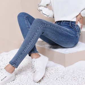Calças jeans femininas primavera e outono 2023 cintura alta slim fit mostrar fina cor clara pés cortados apertados