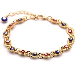 Evil Eye Charm Bracelet Turkish Blue Eye Glass Beads Beaded Bracelets for Women and Men 18K Gold Plated Adujutable Chain Jewelry