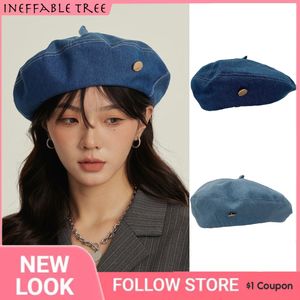 Berets Y2K Women Denim Berets Hats Summer Jeans Beret Painter Hat Outdoor Female Caps Autumn Elegant Lady Girls Octagonal Cap Bonnet 230923