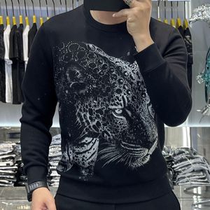 Erkek Hoodies Sweatshirts 2023F Moda Marka Uzun Kollu Tshirt Erkekler Hayvan Leopar Desen Delme Üst Sosyal Kulüp Kıyafetleri Tee Shirt Homme 230923