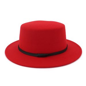 Fashion Wide Brim Elegant Lady Wool Pork Pie Boater Flat Top Hat For Women's Men's Felt Fedora Gambler Hat Cloche Bowler2759