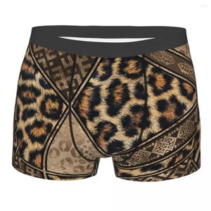 Cuecas homens boxer shorts calcinha leopardo pele com ornamentos étnicos roupa interior macia marrom animal padrão homme S-XXL