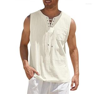 Men's Tank Tops 2023 Style Clothing Europe And America Tide Pullover V-neck Solid Color Drawstring Casual Shirts T-shirt Summer