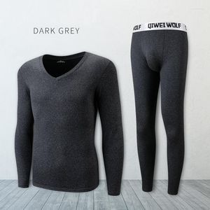 Herrens termiska underkläder Long Johns Men sätter tunt fleece elastiskt material mjukt v-hals undertröja underbyxor storlek l till 4xl 5 färger