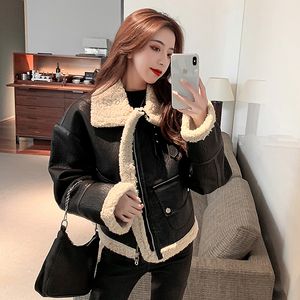 Mulheres de couro falso outono inverno grosso quente shearling jaqueta feminina manga longa casaco vintage outerwear chaqueta mujer 230923