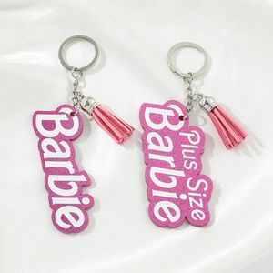 Barbies Letter Bag Keychains TASSEL CAR NYCKEL Kedjor Ringar Hjärtblommor Akryl Pendant Keyrings Charm Cute Princess Pink Design Fashion Gift Jewelry Accessories