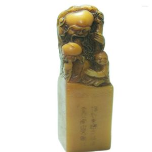 Декоративные статуэтки Китай Шушань Камень Старая ручная резная печать Статуя Бога долголетия
