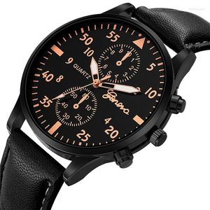 Wristwatches Fashion Men Watch Top Brand Geneva Leather Band Quartz Wrist Sports Watches Men's Montre Homme