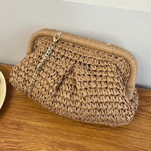 Abendtasche Stroh Umhängetasche Clutch Geldbörse Kette Umhängetaschen Handtasche Knödeltasche Rattan Boho Sommer Strand gewebt 2023 230923