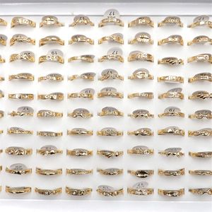 50pcs lot Simple Ladies Gold Color Finger Rings Zirconia Element Mixed Design For Lovers2695
