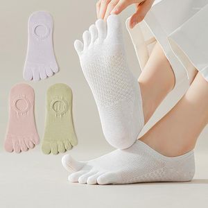 Meias femininas toe moda respirável verão ultrafinos cinco dedos meia invisível algodão doce cor senhoras menina 5 dedos barco sox