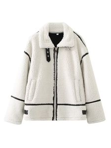Women's Jackets 2023 Winter Fashion Lamb Wool Jacket Women Elegant Loose Stand Collar Long Sleeve Zipper Coat Casual Female Warm Streetwear 230923