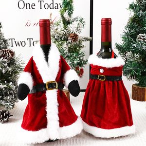 Outros suprimentos de festa de evento Natal garrafa de vinho conjunto de vestido de veludo dourado roupas boné saco manga natal ano jantar decoração de mesa 230923