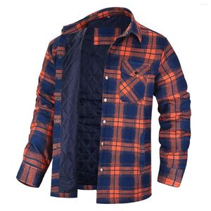 Herrjackor höst och vinter mode casual check fyrkantig lapel pocket hoodless comfy män flanell o regnjacka