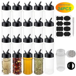 Kök Storage Organization 3.5oz Clear Plastic Spice burkar med Shaker Lids Etiketter Spice Bottle Säsongsbehållare för örter Powders Salt och Pepper 230923