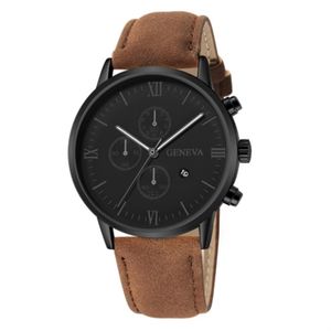 Mode geneva män datum legering fall syntetiskt läder analog kvarts sport klocka manlig klocka topp märke lyx relogio masculino d30223e