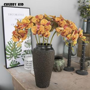 Flores decorativas 3D Real Touch 9 Cabeças Borboleta Artificial Orquídeas Atacado Grande Feltro Látex Casamento Phalaenopsis 6 pçs/lote