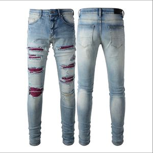 Designers Jeans Mens Jeans High Street Purple Jeans for mens Embroidery pants Womens Oversize Ripped Patch Hole Denim Straight Fashion Streetwear slim Jeans#059