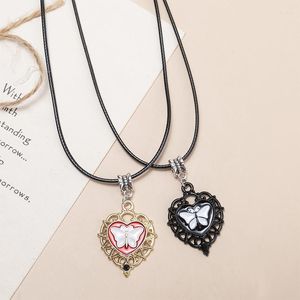 Pendant Necklaces 2PCS/PACK Punk Heart Butterfly Necklace For Women Girls Wax Cord Chain Fashion Trendy Party Gifts