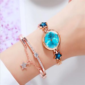 Mode Armband Temperament Damenuhr Kreative Kristall Bohrer Weibliche Uhren Vertraglich Kleine Zifferblatt Stern Damen Armbanduhren257i