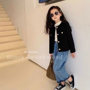 Cardigan Black/Blue Fashion Girls Baby Cardigan Kurtki Dzieci Elegancka urodzinowa kurtka Trench płaszcze płaszcze płaszcze płaszcze 230923