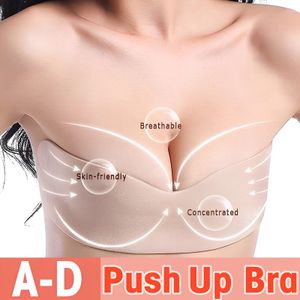 Sexig sömlös självhäftande stickbh stropplös Push Up Bras Nipple Cover Women Sexig rygglösa underkläder Invisible Silicone BRALETTE